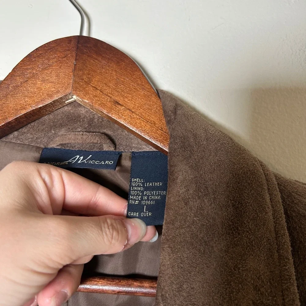 EUC Andrea Viccaro Jacket Suede Blazer Size L Brown Leather Button Front Pocket - Picture 5 of 5